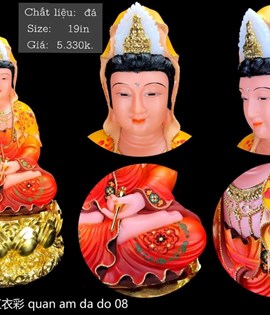 Tượng quan âm đá đỏ 08 19in