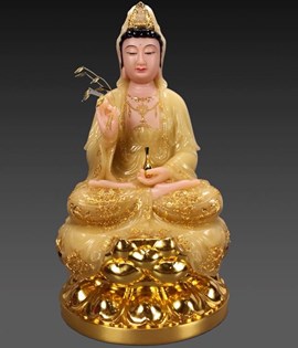 Tượng Quan Âm đá vàng 88cm