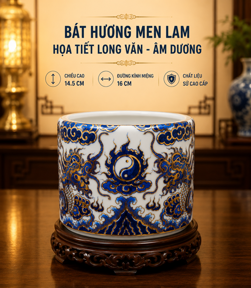 Bát Hương Vàng Nổi Lam F16