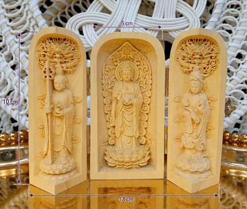 Hộp Gỗ 3 Mặt Phật Nhỏ ( địa tạng- di đà- quan âm)