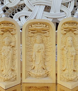 Hộp Gỗ 3 Mặt Phật Nhỏ ( thế chí-di đà- quan âm) kiểu 1