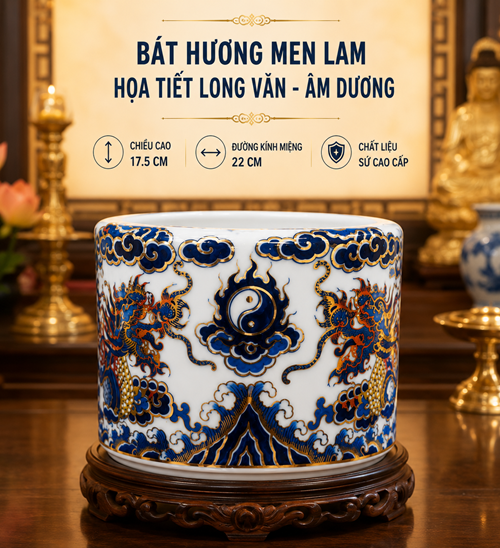 Bát Hương Vàng Nổi Lam F22