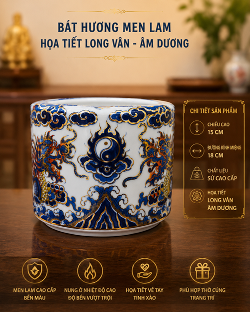 Bát Hương Vàng Nổi Lam F18