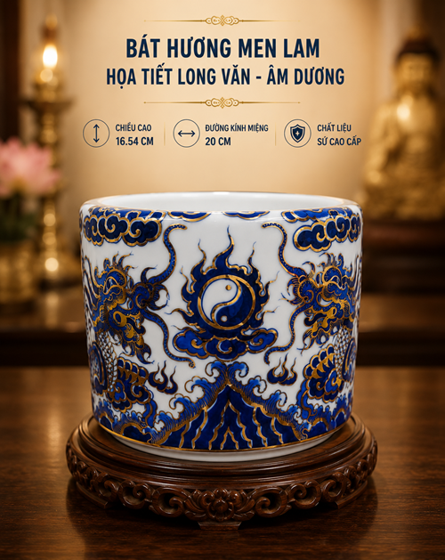 Bát Hương Vàng Nổi Lam F20