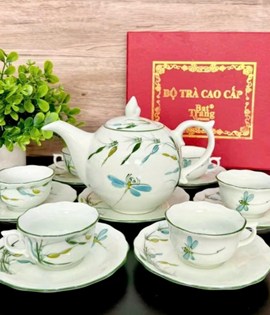 ấm chén Ml 2 trúc chuồn xanh chỉ vàng