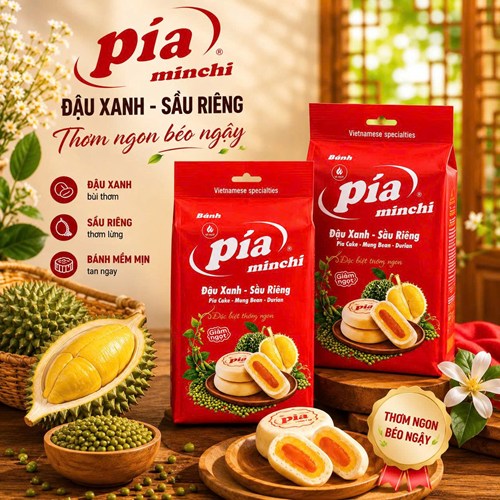 BÁNH PÍA CHAY ĐẬU XANH SẦU RIÊNG - ĐỎ GIẢM NGỌT