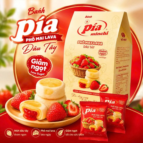 BÁNH PÍA CHAY PHÔ MAI LAVA MỨT DÂU TÂY - ĐỎ GIẢM NGỌT