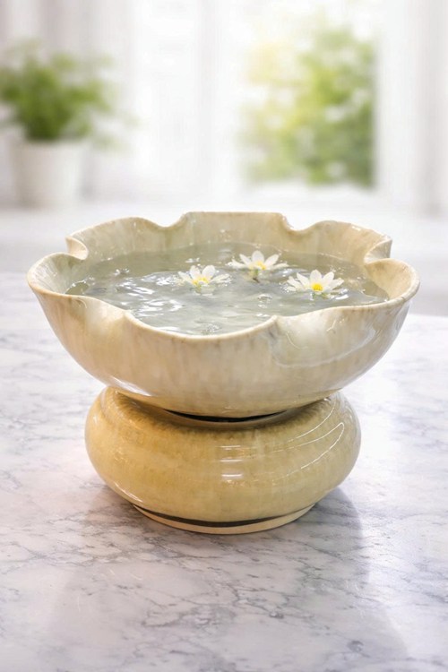 bát hoa kèm đế 16cm vàng kem