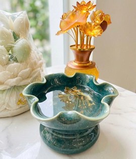 bát hoa kèm đế 16cm xanh cẩm thạch