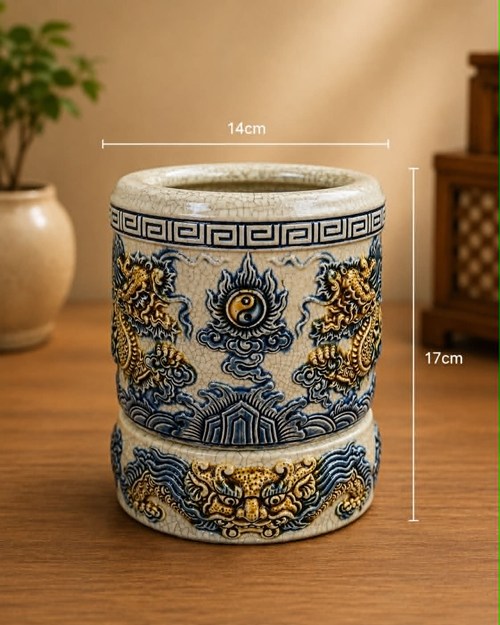 Bát hương men rạn 14 CD rồng