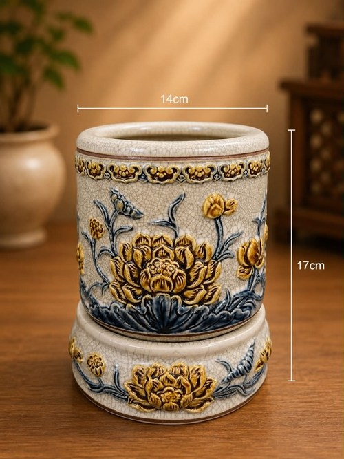 Bát hương men rạn 14 CD sen