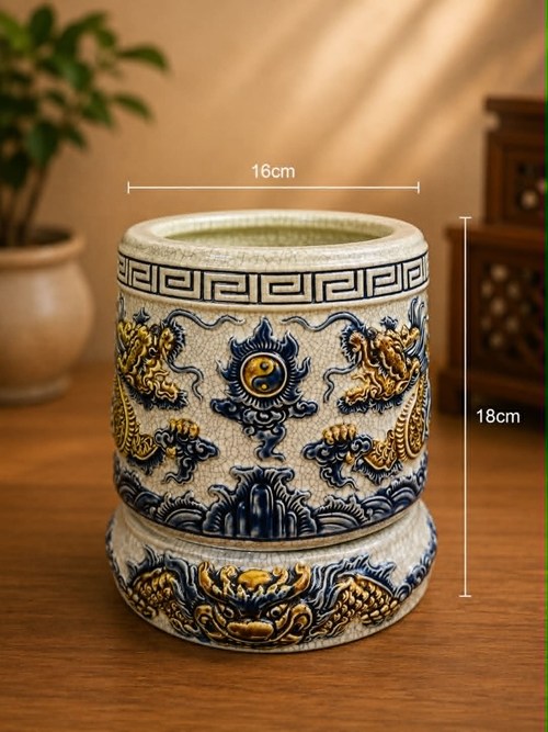 Bát hương men rạn 16 CD rồng