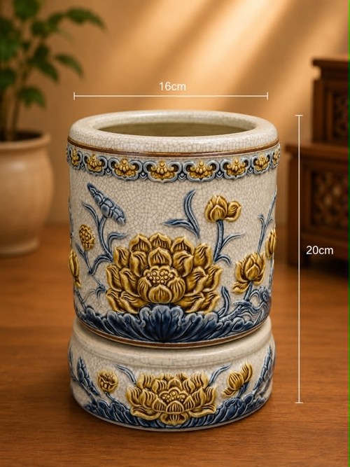Bát hương men rạn 16 CD sen