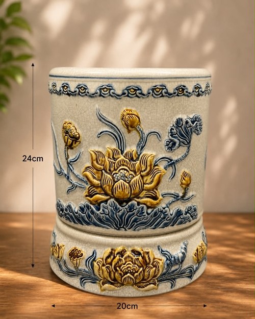 Bát hương men rạn 20 CD sen
