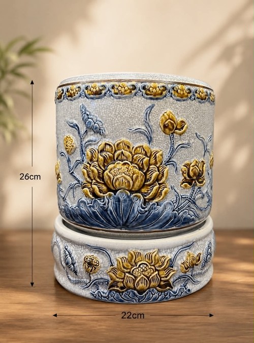 Bát hương men rạn 22 CD sen
