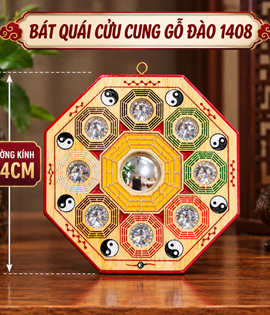 BÁT QUÁI CỬU CUNG GỖ ĐÀO 1408 -14CM