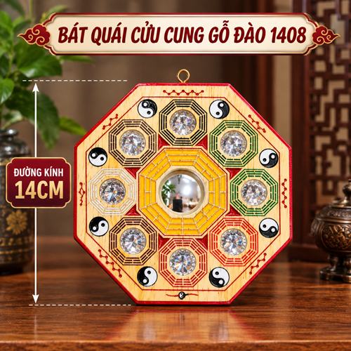 BÁT QUÁI CỬU CUNG GỖ ĐÀO 1408 -14CM