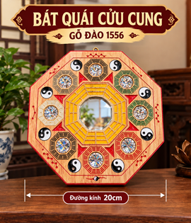 BÁT QUÁI CỬU CUNG GỖ ĐÀO 1556 - 20CM