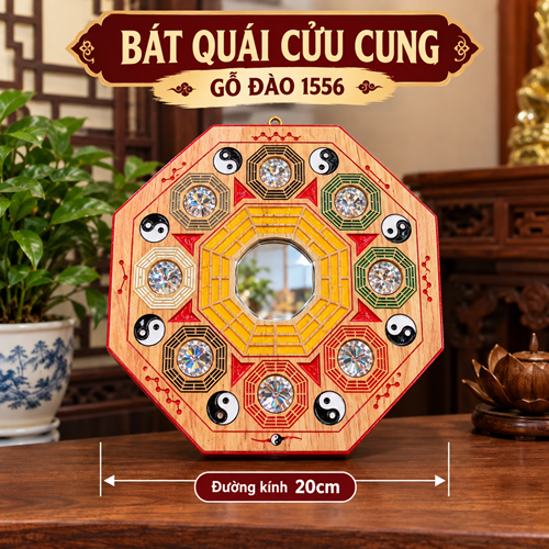 BÁT QUÁI CỬU CUNG GỖ ĐÀO 1556 - 20CM