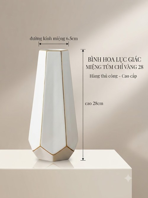 BÌNH LỤC GIÁC MIỆNG TÚM CHỈ VÀNG 28