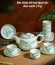 Bộ ấm chén vẽ hoa quai sứ - đào xanh trụ
