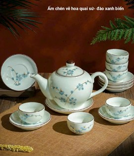 Bộ ấm chén vẽ hoa quai sứ - đào XB