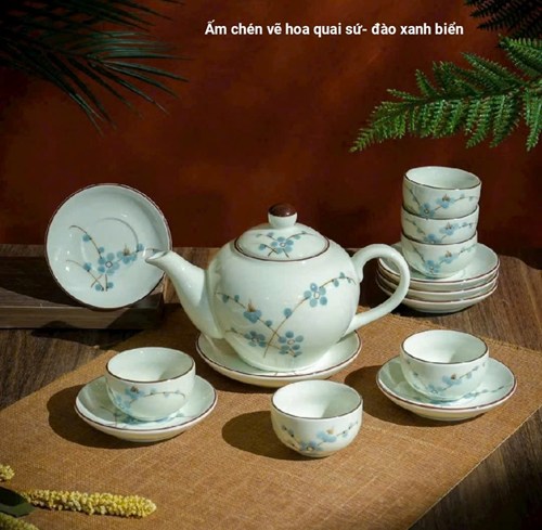 Bộ ấm chén vẽ hoa quai sứ - đào XB