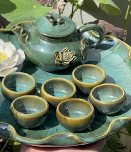 Bộ trà đắp sen khay lá sen