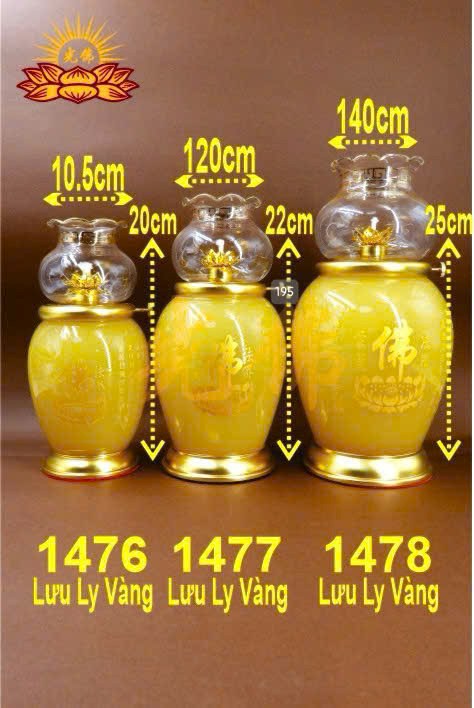 đèn dầu lưu ly kinh 1477 vàng