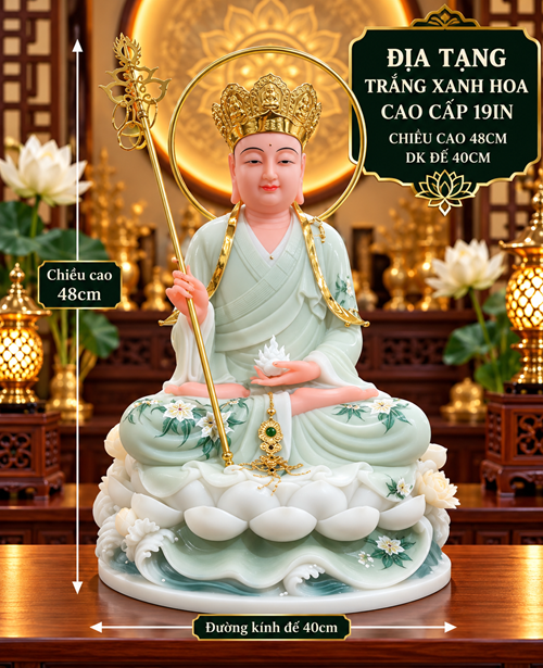địa tạng đá trắng xanh hoa cao cấp 19in - đá đài loan