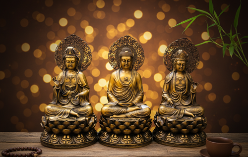 tam thế phật 30cm hào quang