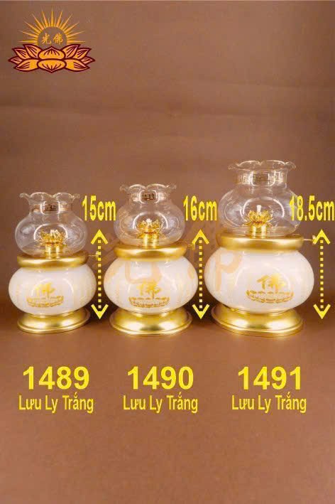 đèn dầu lưu ly kinh trung 1490 trắng