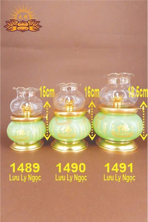 đèn dầu lưu ly kinh lớn 1491 xanh