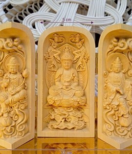 Hộp Gỗ 3 Mặt Phật Nhỏ ( thế chí-di đà- quan âm) ngồi kiểu 1