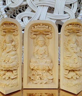 Hộp Gỗ 3 Mặt Phật Nhỏ ( thế chí-di đà- quan âm) ngồi kiểu 3