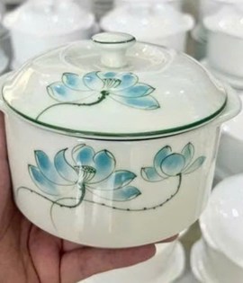 Hủ chưng yến vẽ tay sen xanh