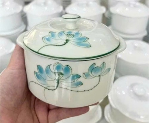Hủ chưng yến vẽ tay sen xanh