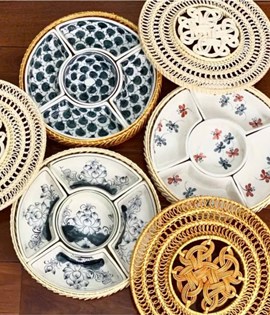 Khay mây có nắp vẽ