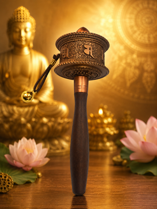 KINH LUÂN QUAY TAY XI VÀNG 19CM - NÂU