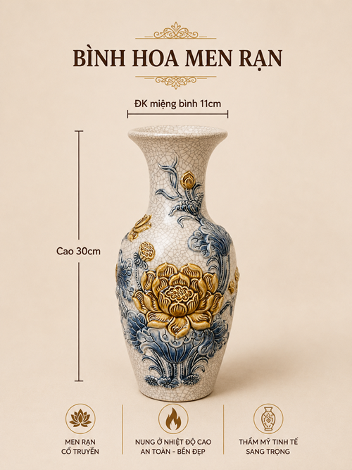 LỌ LỌC BÌNH MEN RẠN H30 SEN