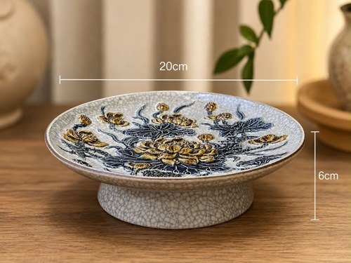 Mâm bồng  men rạn S2 P20 rồng