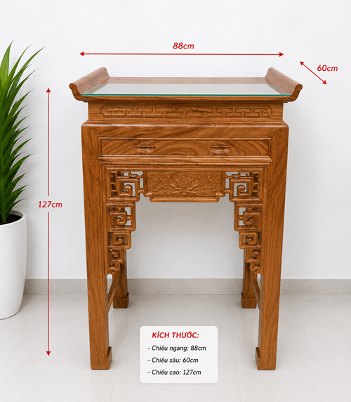 Bàn thờ 1 tầng gỗ gõ 88c127