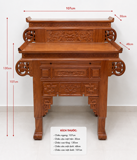 Bàn thờ 2 tầng gỗ gõ tay cuộn 107cm