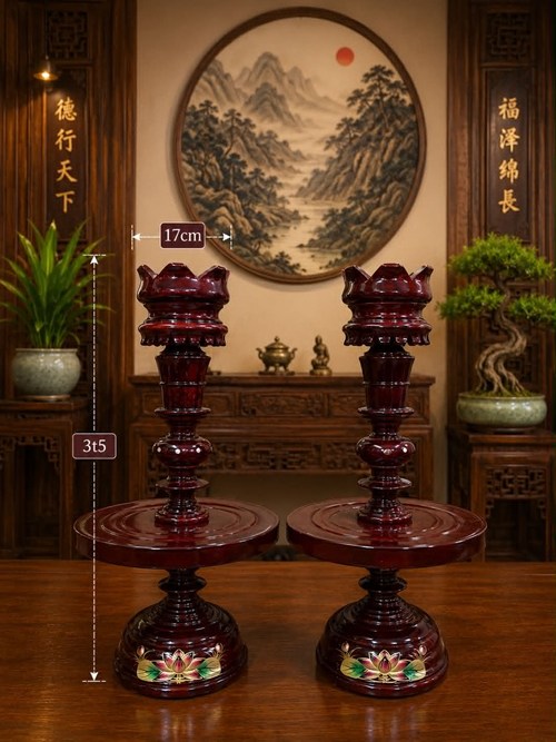 Chân đèn gỗ sen nổi 3t5