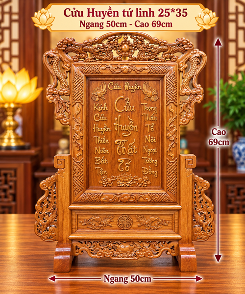 cửu huyền tứ linh 25*35 (gỗ hương)