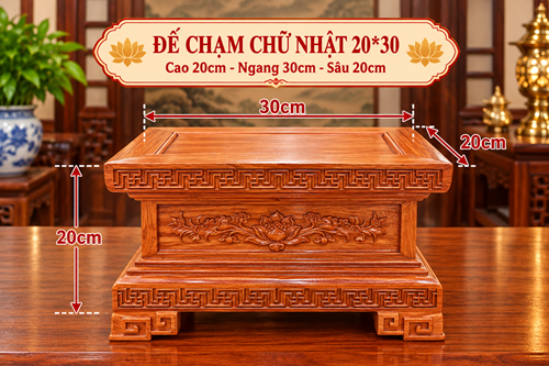 đế chạm chữ nhật 20*30 (gỗ hương)