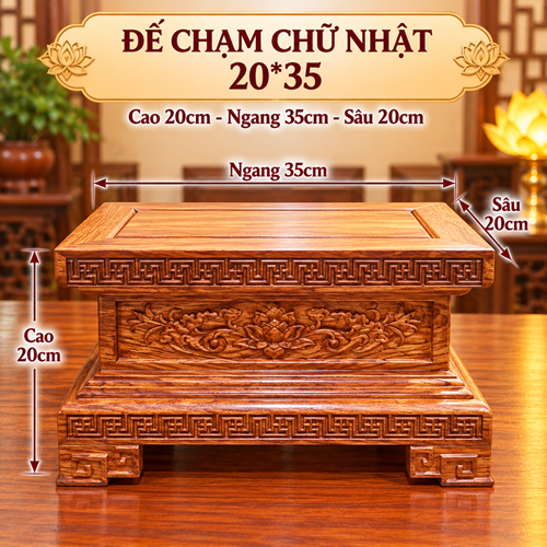 đế chạm chữ nhật 20*35 (gỗ hương)