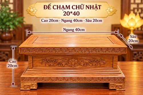 đế chạm chữ nhật 20*40 (gỗ hương)
