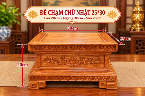 đế chạm chữ nhật 25*30 (gỗ hương)