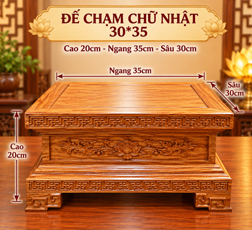 đế chạm chữ nhật 30*35 (gỗ hương)